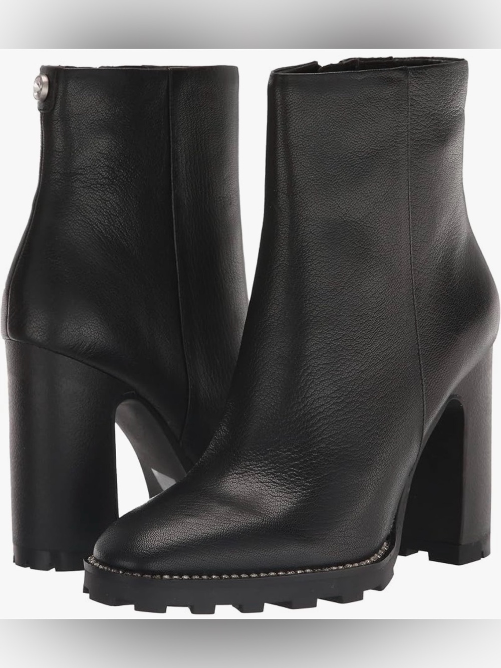 New Karl Lagerfeld Black Chunky Heel Ankle Boots with Studded Trim Size 5.5